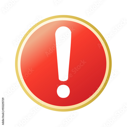 Red and Gold Warning Sign with Exclamation Mark, Caution Sign, Attention Icon, Dangerous Alert