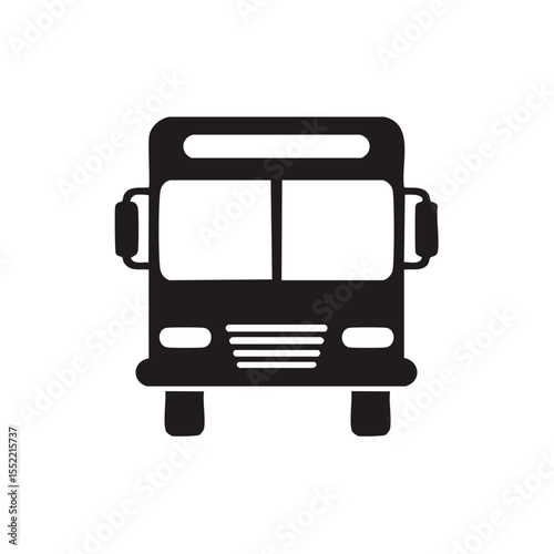 Front View of a Black and White Bus Illustration for Transportation Concepts