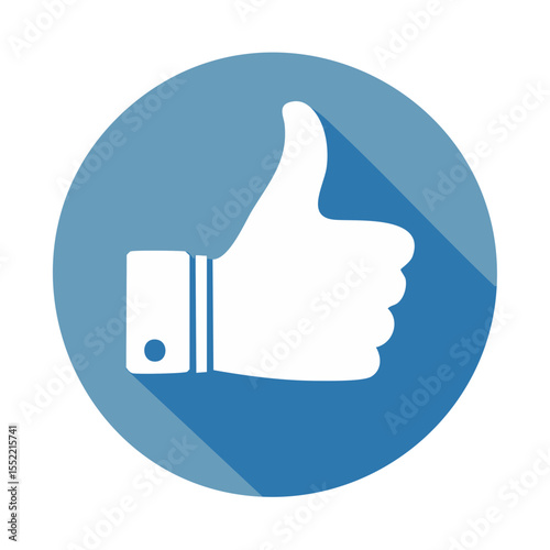 Like icon flat design, good symbol, positive feedback, approval gesture, social media reaction, blue background