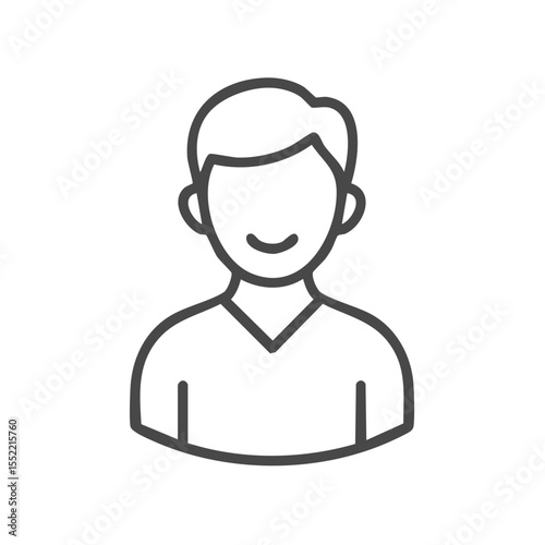 Simple Line Drawing of a Smiling Man Upper Body Avatar for Website Profile in Dark Gray on Black Minimalist Design for User Interface