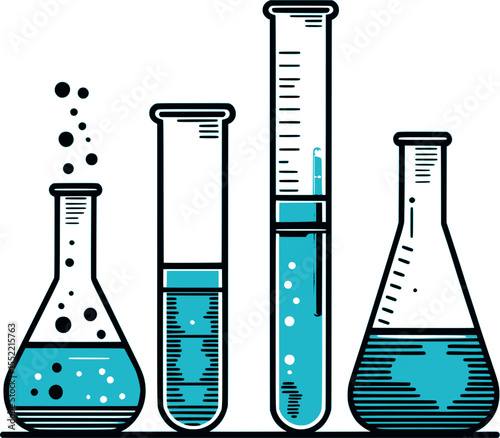 Chemical fluid outline illustration. Laboratory containers with liquid in black line style