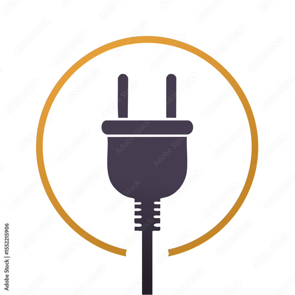Electrical Plug Icon in Circle Frame, Power Cord Symbol on Black Background Electrical Plug Icon in Circle Frame, Power Cord Symbol on Black Background