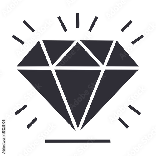 Shiny diamond icon simple illustration with facets and sparkle lines wealth and luxury concept valuable gem or gemstone design on dark background