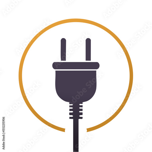 Electrical Plug Icon in Circle Frame, Power Cord Symbol on Black Background