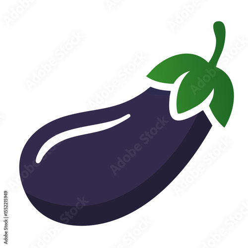 Stylized Purple Eggplant Still Life Vegetable Fresh Cooking Ingredient Food Icon Isolated on Black Background