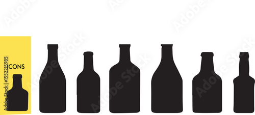Alcohol Bottle Silhouettes - High Detailed Black & White Bar Vector Set