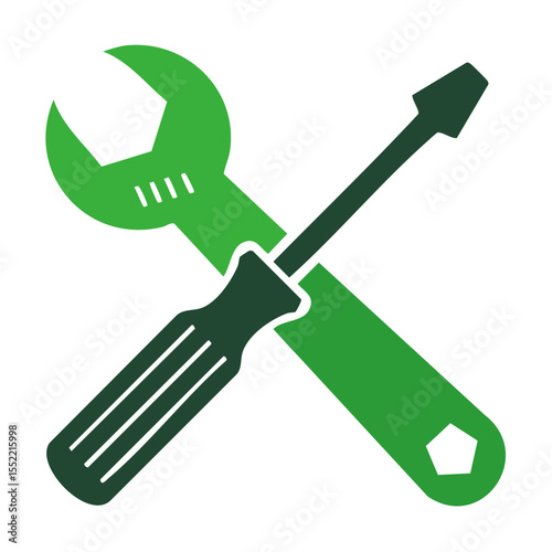 Wrench and Screwdriver in Green Illustration for Handyman Services and Tools