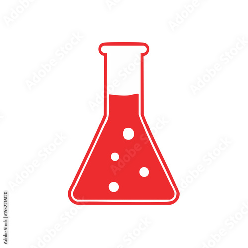 Red liquid boils in a laboratory flask with white bubbles on a black background