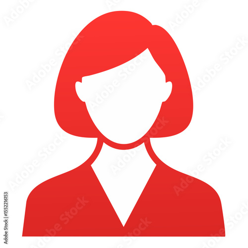 Businesswoman Icon with Bob Haircut Flat Design on Black Background Red and White Avatar Employee Minimalist Style