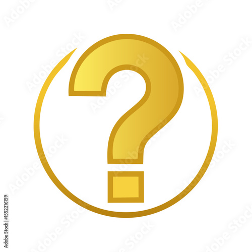 Golden Question Mark Icon in Circle Outline Symbol for Help or Information Support
