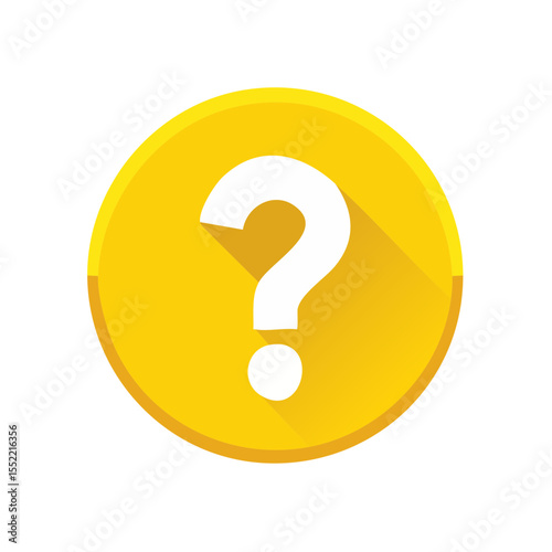 White Question Mark on Yellow Circle Icon, Graphic Design Symbol for FAQ, Help, Support, and Problem Solving Concepts