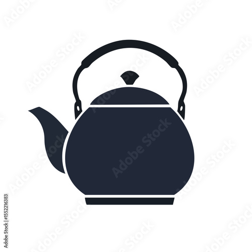 Dark Blue Teapot Illustration on Black Background for Tea Time