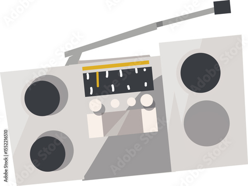 Flat Vector Illustration of a Vintage Boombox Radio with Antenna