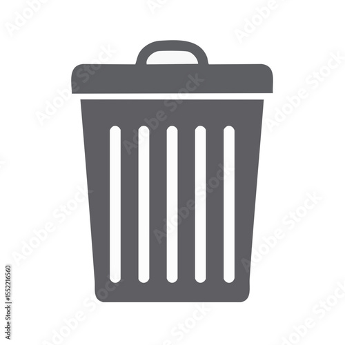 Gray trash can icon symbol with lid simple vector illustration on black background