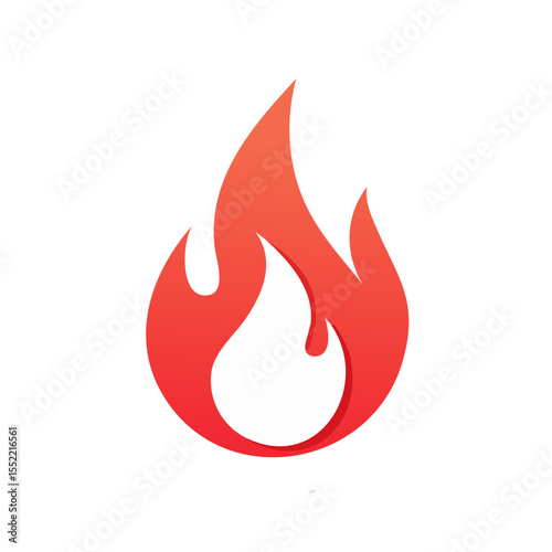 Stylized flame icon with gradient heat isolated against black background representing passion, power, danger, energy, and burning
