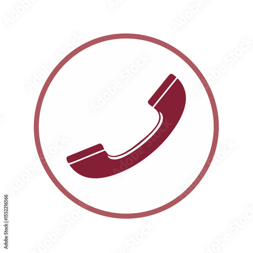 Burgundy Telephone Receiver Icon Isolated in a White Circle on Black Background