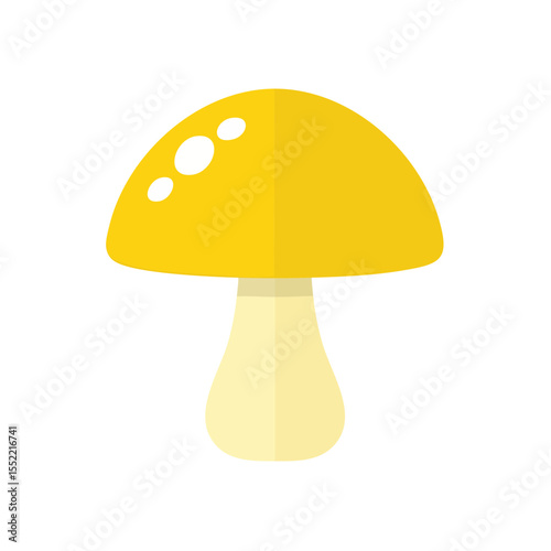 Yellow mushroom illustration with white spots flat vector design for educational content, children's books, posters, and minimalist web graphics