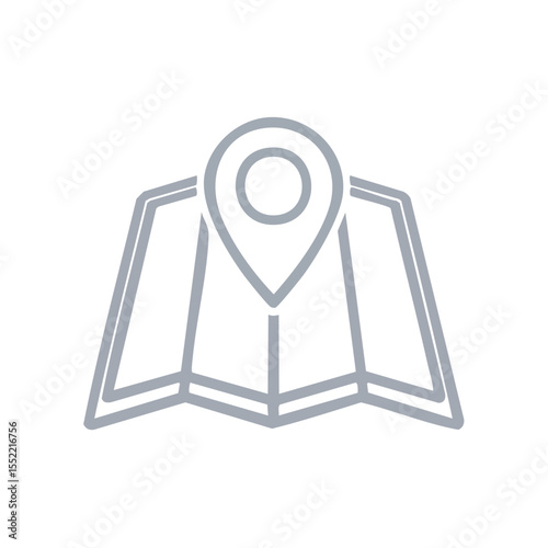 Outline Illustration of a Folded Map with Location Pin, Minimalist Style on Black Background