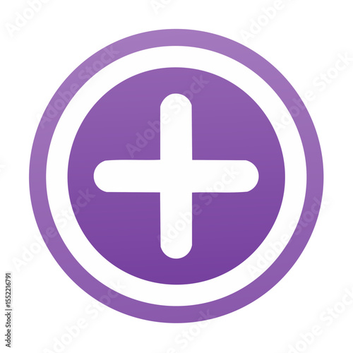 Purple Plus Sign Icon in a Circle White Outline Add Button Mathematical Symbol Additional Element