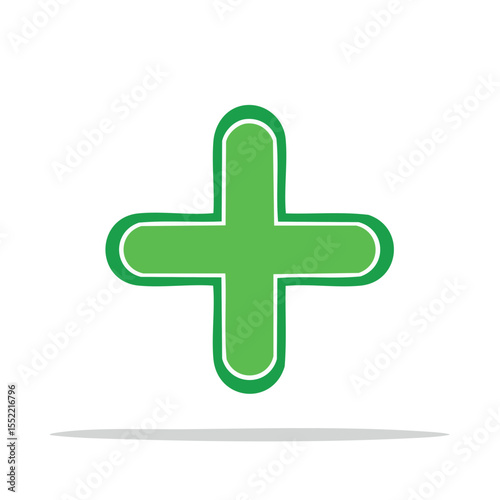 Green plus sign with white outline, graphic resource on black background