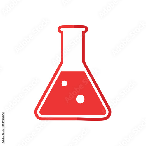 Erlenmeyer Flask with Red Liquid and Bubbles, Scientific Experiment Icon on Black