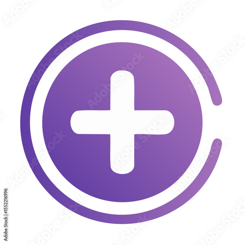 Modern plus sign icon inside a gradient purple circle graphic element on black background