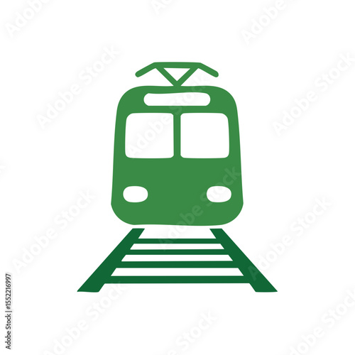 Stylized Green Train on Tracks Silhouette, Transportation Graphic