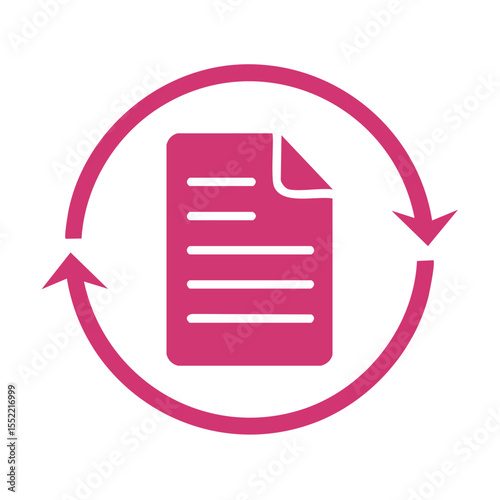 Document refresh symbol pink on black background cycle process update data synchronization file syncing versioning