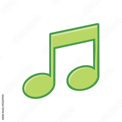 Green Musical Note on Black Background, Rhythm and Melody, Cartoon Graphic, Design Element for Music and Audio