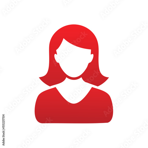 Red Silhouette of Woman Icon Avatar with Bob Haircut on Black Background Vector Illustration