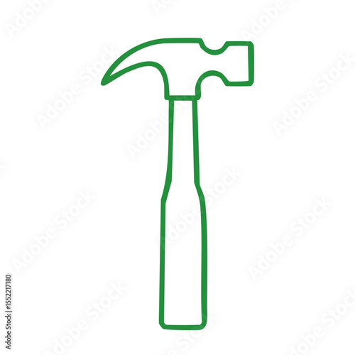 Green outline of claw hammer construction tool on black background