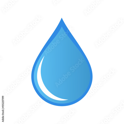 Single water drop illustration on black background. Blue water droplet with curved highlight for health, nature, or environment projects.