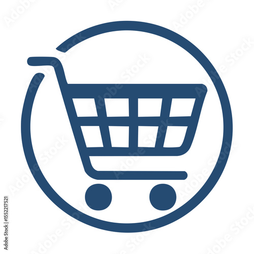 Shopping Cart Icon Blue Circle Symbol for Retail Ecommerce Store Design Simple Flat Graphic Minimalist Illustration for Online Marketplace Purchases