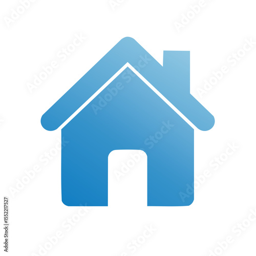 Blue house icon symbol on black background representing real estate, home ownership, and property, concept for mortgage or residence