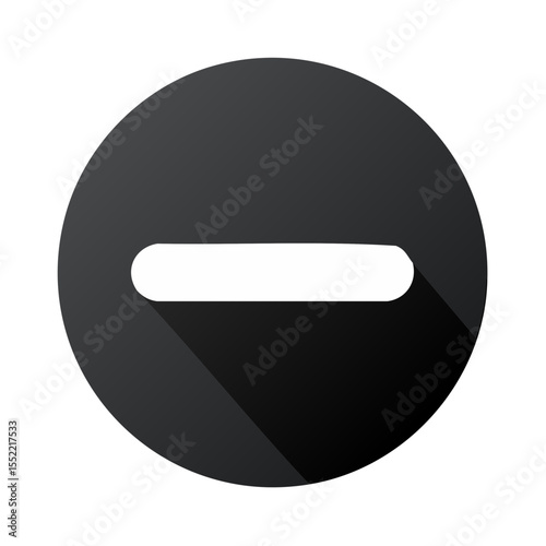 Minus Sign Icon on Dark Gray Circle with Long Shadow, Negative Symbol Graphic