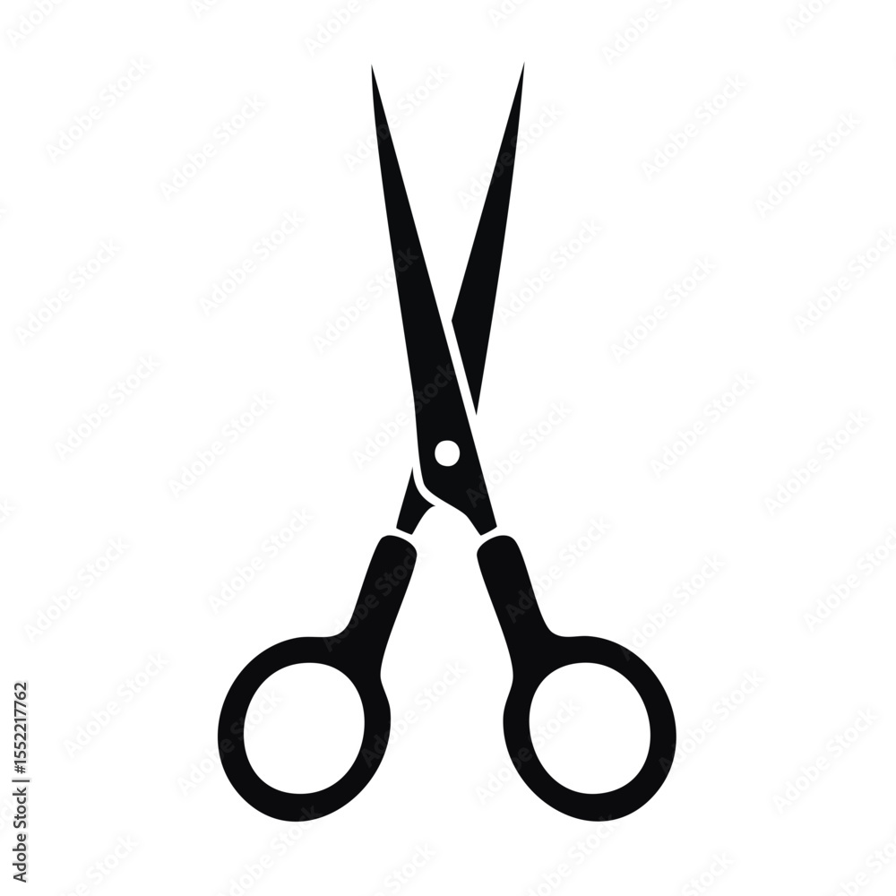 Scissors tool dark silhouette for cutting hair paper craft or DIY projects sharp blades for precision work icon symbol isolated on black