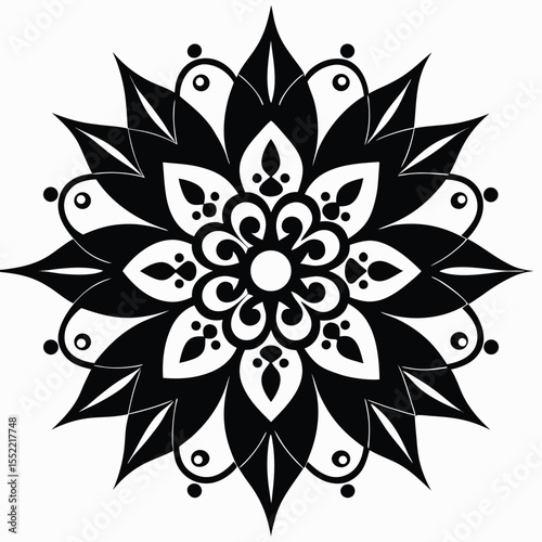 Elegant Black and White Mandala Design Intricate Floral Pattern for Art, Print, and Decor
