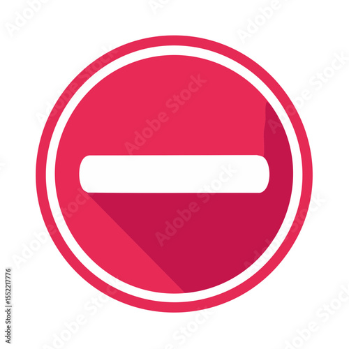 Red prohibition sign with long shadow for forbidden activities and restricted access in a circular graphic design element