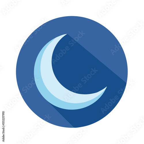 Crescent Moon Icon on Blue Circle with Long Shadow