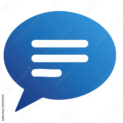 Blue speech bubble icon with text lines, communication symbol for messaging or conversation interface