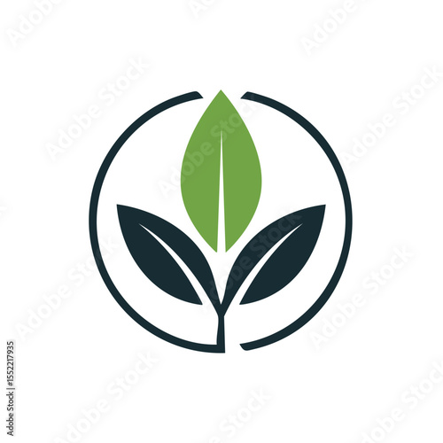 Elegant plant design logo with green leaves enclosed in a simple circular frame nature organic and growth oriented symbol
