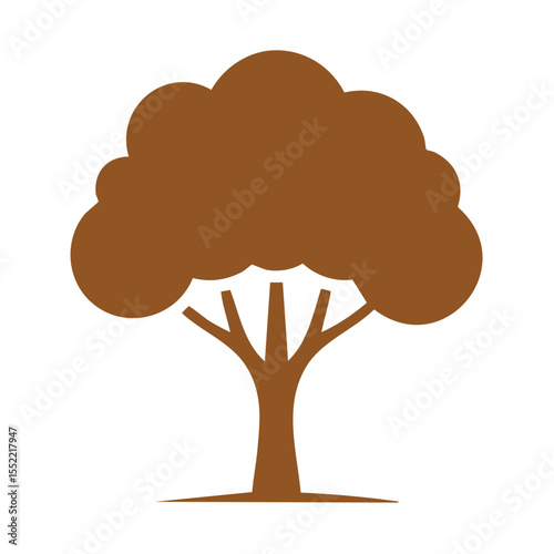 Stylized tree illustration with brown foliage and branches isolated on a black background for graphic design applications and educational purposes