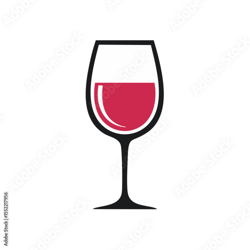 Minimalist Vector Illustration of Red Wine Glass on Black Background