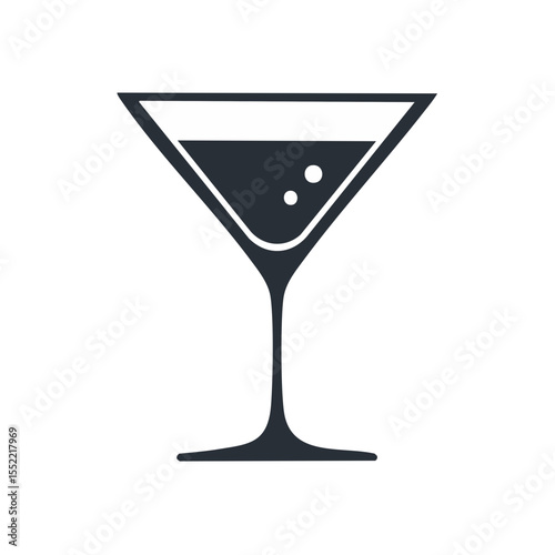 Simple cocktail icon on black Martini glass with liquid and bubbles Celebration minimal design for bar menu  greeting cards invitations