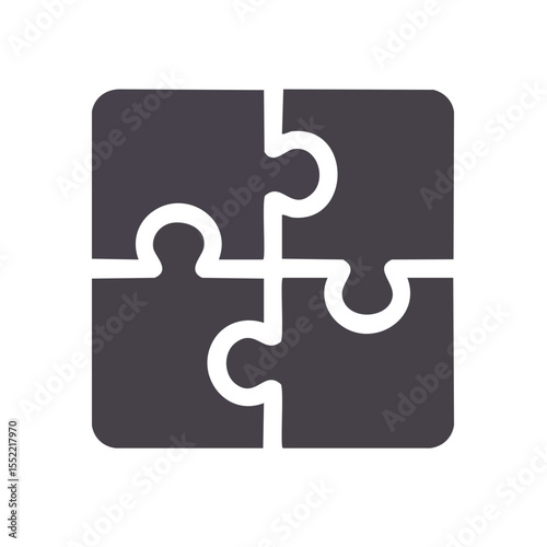 Simple Four Piece Jigsaw Puzzle Square Completion, Connecting Pieces Concept