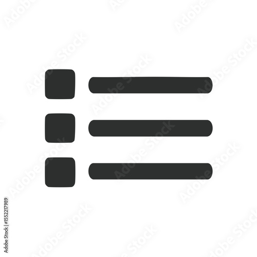 Simple Dark List Icon with Three Lines, Menu or Task List Design Element on Dark Background