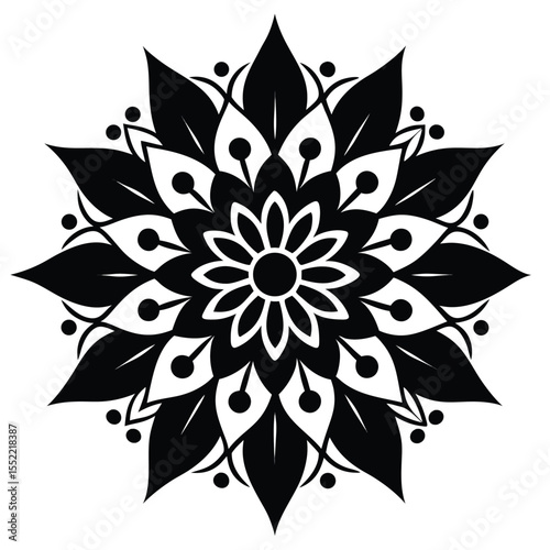 Intricate Black and White Mandala Design  Floral Symmetrical Pattern for Art, Coloring, and Meditation
