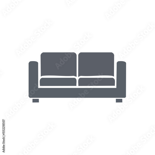 Simple Dark Gray Sofa Icon on Black Background, Stylish Couch for Relaxing in Living Room