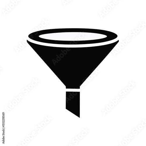 Black and white filter icon illustration for straining and purifying liquid or data with a cone shape funnel