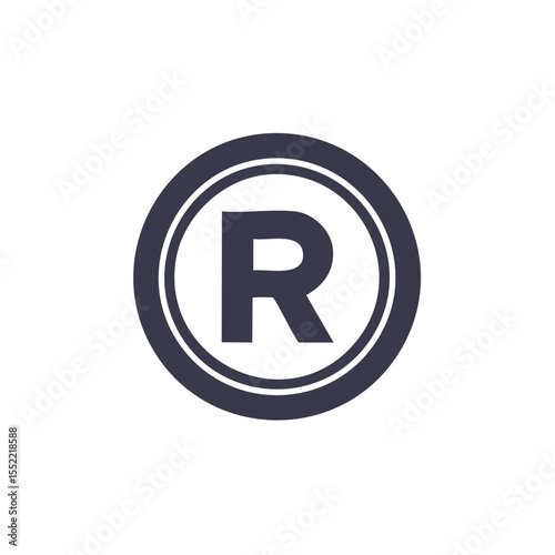 Registered Trademark Symbol in Dark Gray Circle, Intellectual Property Mark on Black Backdrop